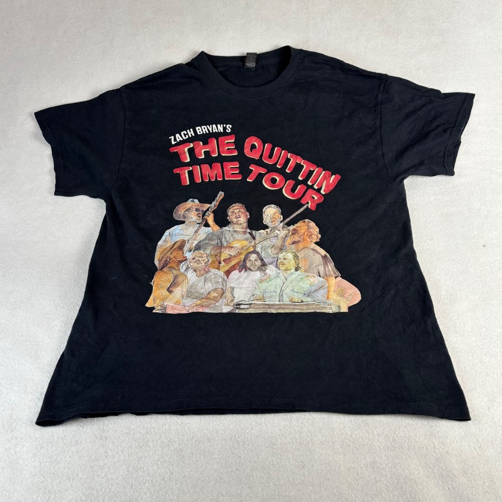 Zach Bryan The Quittin Time Tour 2024 Black Graphic T-Shirt Men's Large Gildan